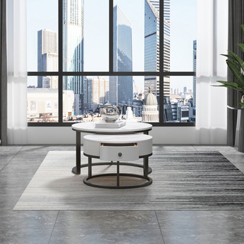 Slate Frame Coffee Table Round Nesting Coffee Table Set for Living Room