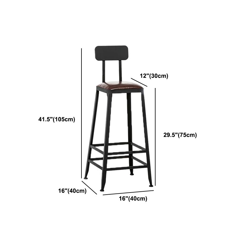 Industrial Armless Counter Stool Iron Milk Tea Shop Bar Stool with Cushion and Pedal