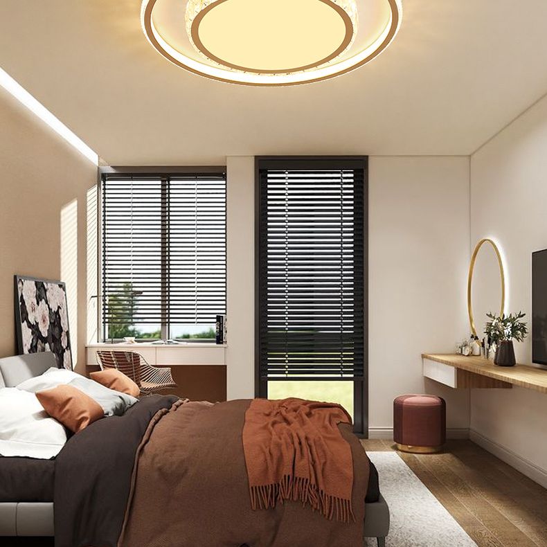 2-Tier Crystal LED Flush Light Minimalist Golden Ceiling Mount Lamp in Geometric Shape