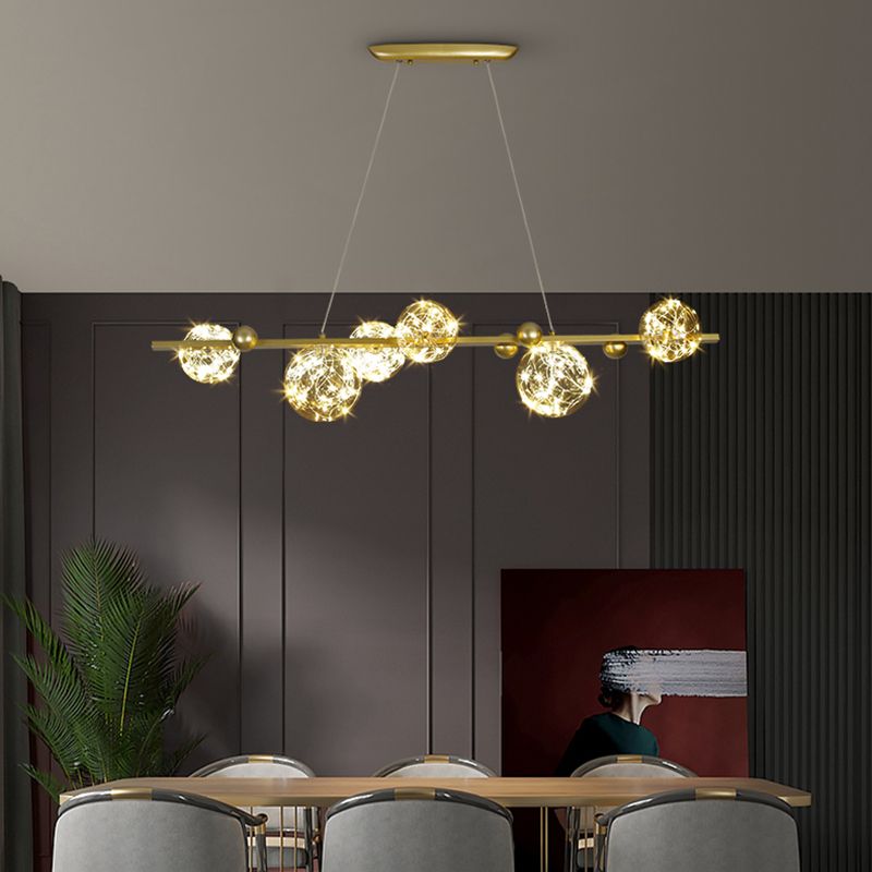 Contemporary Island Light Sphere Glass Island Pendant Lights in Gold for Kitchen