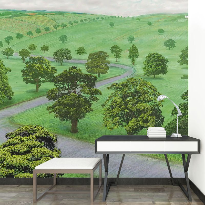 Green Grassland Wall Paper Mural Botanical Artistry Waterproof Wall Decor for Home