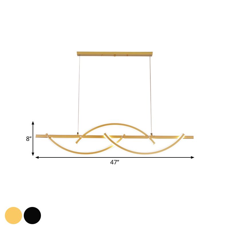 3-gebogen lijn restaurant kroonluchter metaal LED minimalisme hangend plafondlicht in zwart/goud, warm/wit licht