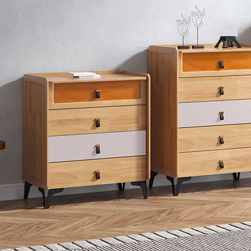 Mid-Century Modern Natural Chest with Drawers in Rubberwood and Black Legs