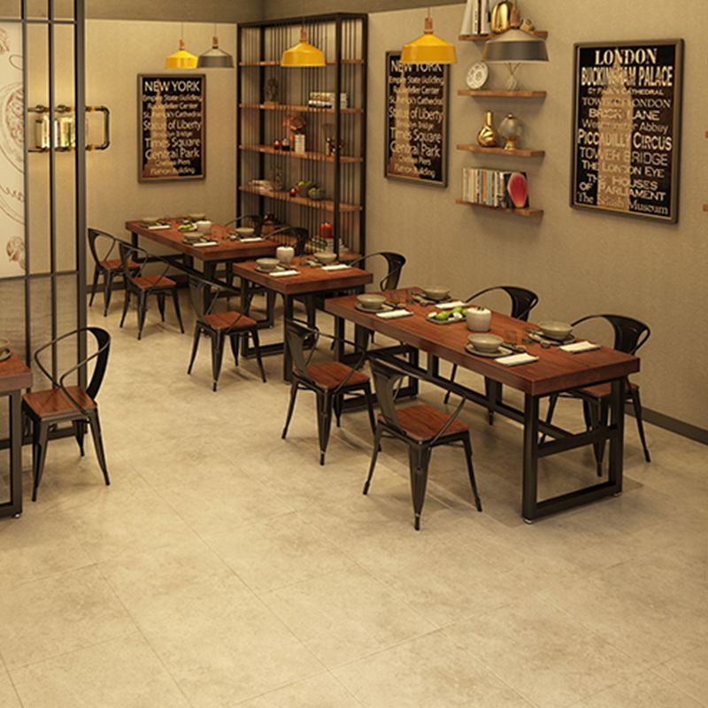 Solid Wood Industrial Dining Table Brown Dinette Table with Metal Frame