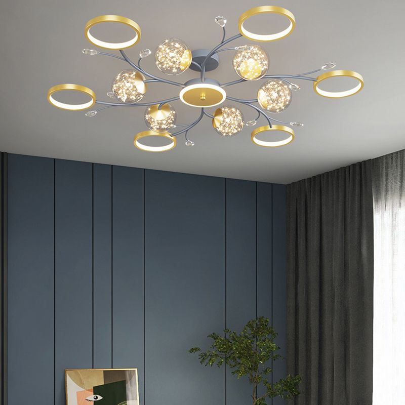 Cercle moderne Flush Lightture Amorture en verre transparent LED LED Semi Flush Light in Grey-Gold
