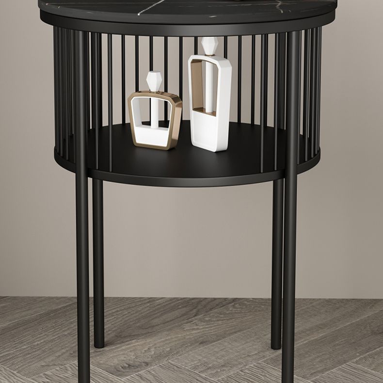 Contemporary Metal 4 Legs End Table Round Double Tier End Table