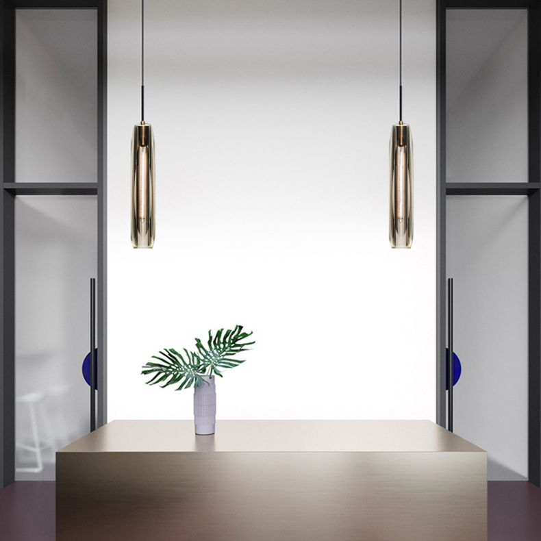 Modern Minimalist Cylindrical Shape Pendant Light Crystal Clear Suspension Light  for Living Room