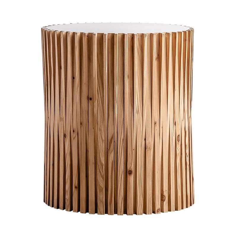 Rustic Drum Side Table Solid Wood Round End Table in Distressed Finish