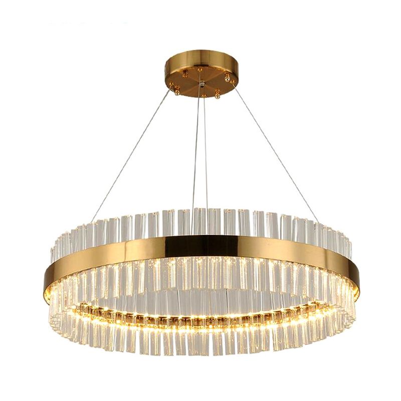 Circulaire kroonluchter licht postmoderne kristalstang goud LED hangend plafondlicht, 16 "/19.5" /23.5 "breed