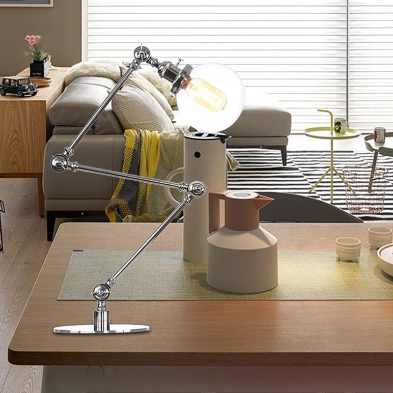 Industrial Global Table Lamp Amber/Clear Glass 1 Light Restaurant Table Light with Adjustable Arm in Black/Brass Finish