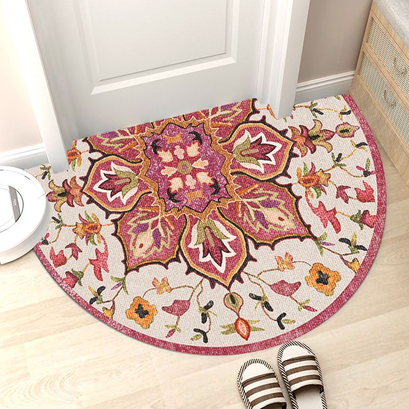 Moroccan Tribal Floral Pattern Rug Multicolor Polyester Rug Washable Pet Friendly Non-Slip Area Rug for Living Room