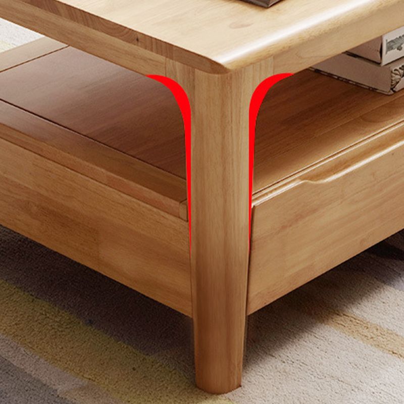 Modern Wooden 4 Legs Coffee Table with Storage Rectangular Cocktail Table in Oak/Walnut