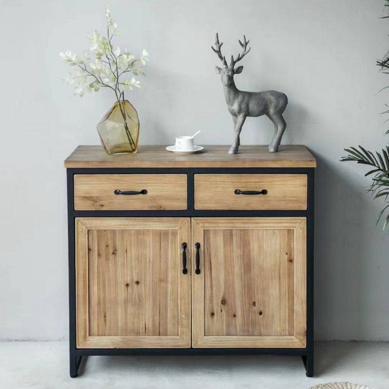 Distressed Wood 15.7" D Accent Cabinet Industrial Iron 2 - Door Chest with 2 Drawers
