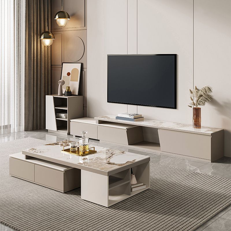 Rectangle Stone Cocktail Table Glam Single Coffee Table with Storage Drawers