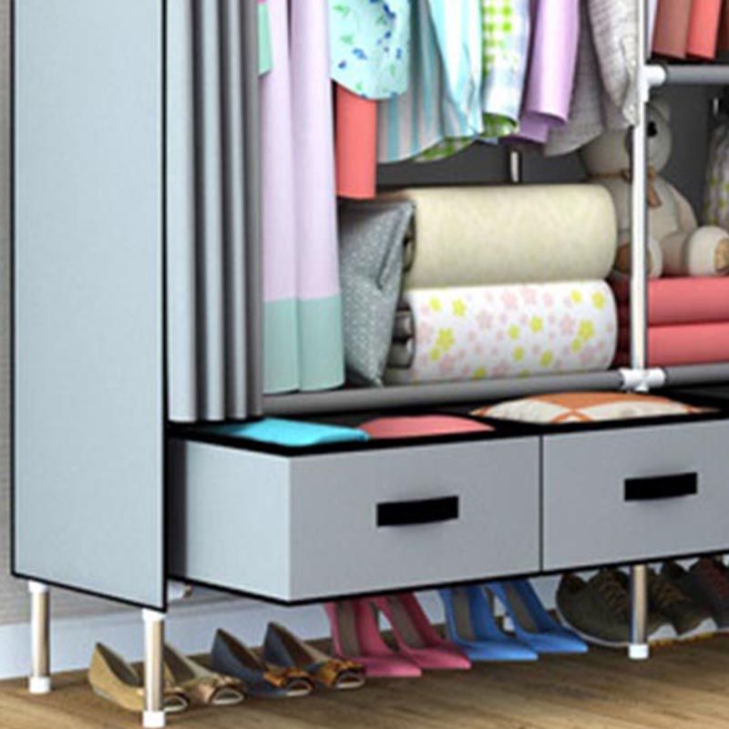 Contemporary Style Metal Wardrobe 2 Drawers Wardrobe Closet with Legs