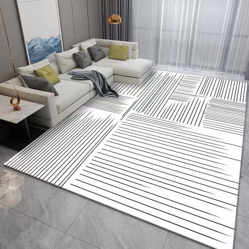 Dark Modern Rug Polyester Striped Rug Washable Rug for Home Decor