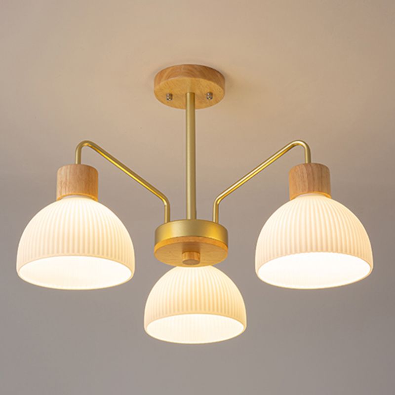 Modern Wood Flush Mount Dome Shape Ceiling Light with Glass Shade for Living Room