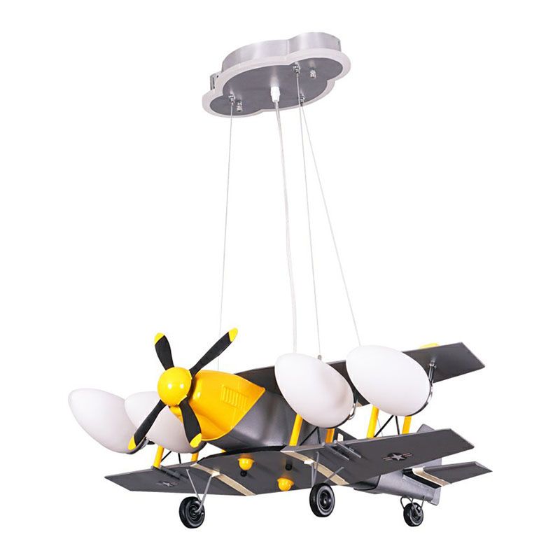 Jet Shape Metallic LED Suspension Lighting Childrens Grey Chandelier Light for Child Room