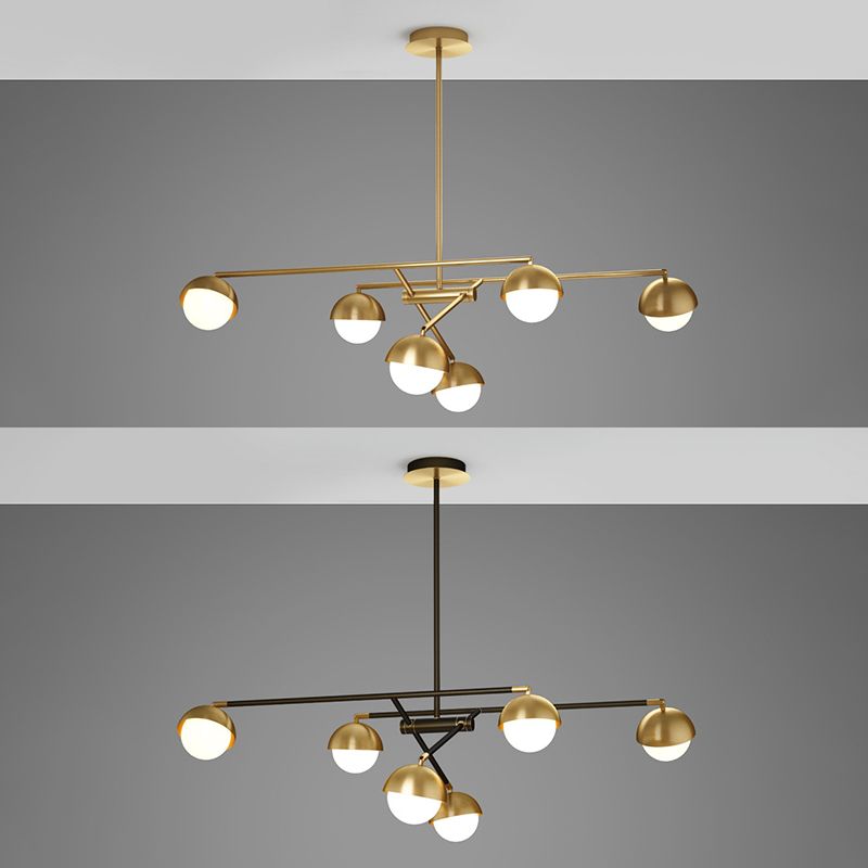 Postmodern Sputnik Chandelier Metal Living Room Pendant Light with White Glass Shade