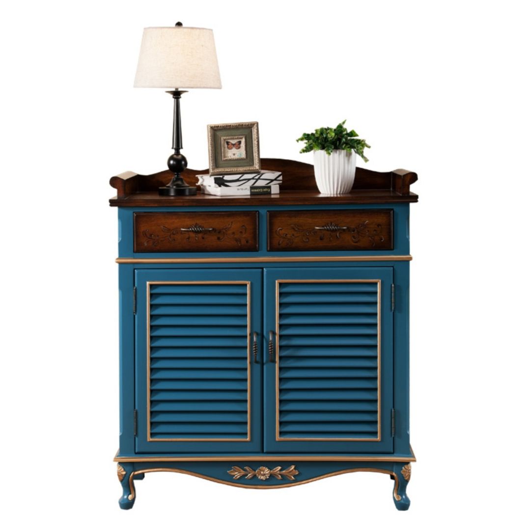 45.3" Tall 2 - Door Cabinet Mid Century Distressed Wood Storage Cabinet with 2 Drawers