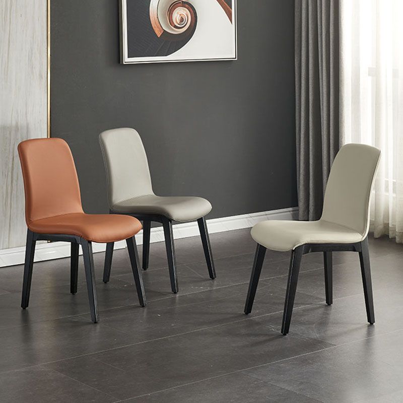 Minimalist Solid Back Dining Chairs Microfiber Leather Dining Chairs