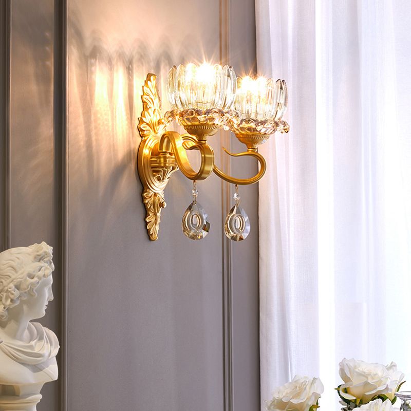 1 / 2 - Light Solid Brass Wall Sconce Post Modern Wall Armed Sconce with Crystal Accent