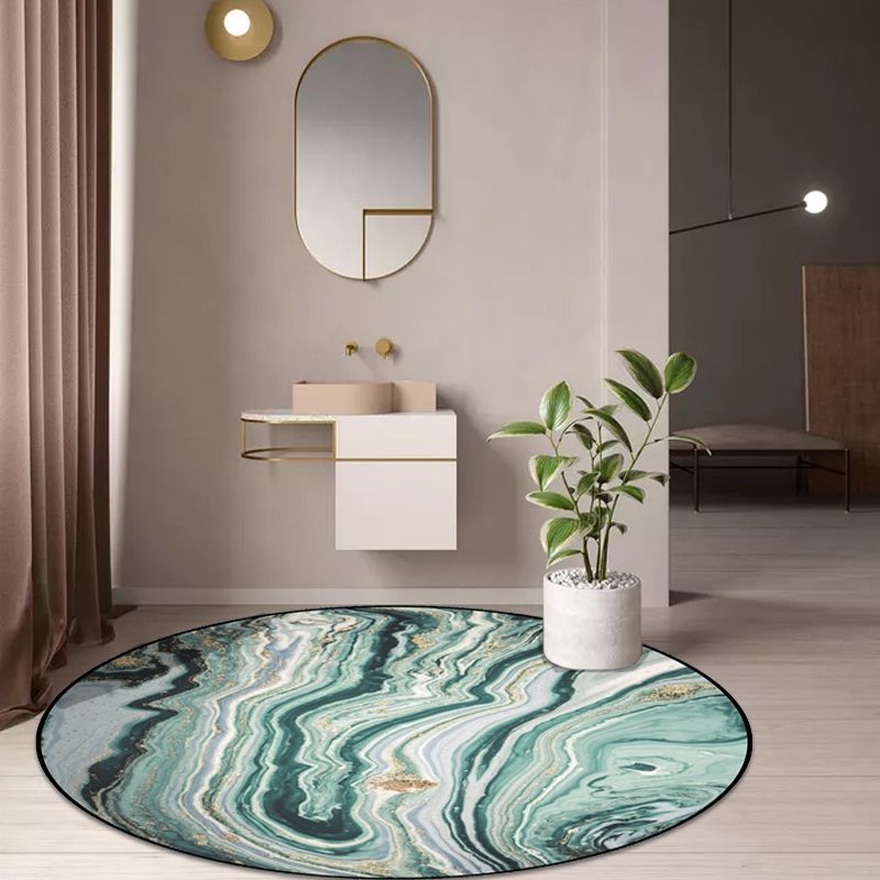 Teal Bedroom Rug Modern Abstract Marble Pattern Area Rug Polyester Washable Anti-Slip Carpet