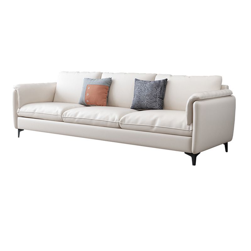 White Leather Pillow Back Sofa Contemporary Pillow Top Arm Sofa