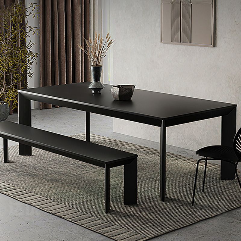 Rectangle Black Base Dining Table Modern Pine Wood Table for Kitchen Living Room