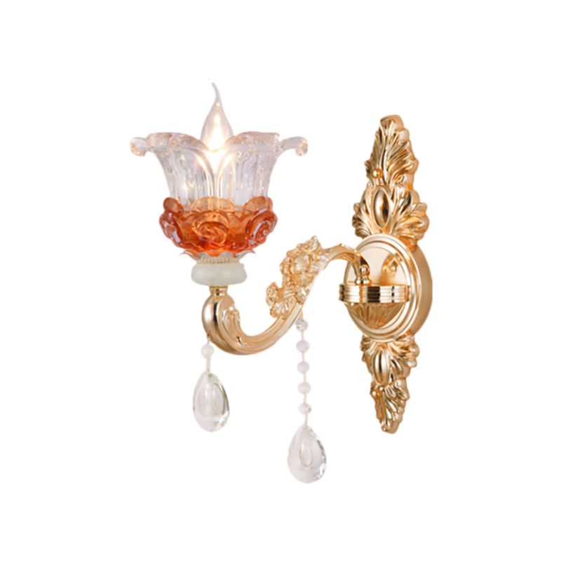 1/2-Light Blossom Wall Mount Lamp Modern Style Clear Crystal Wall Lighting in Gold for Staircase