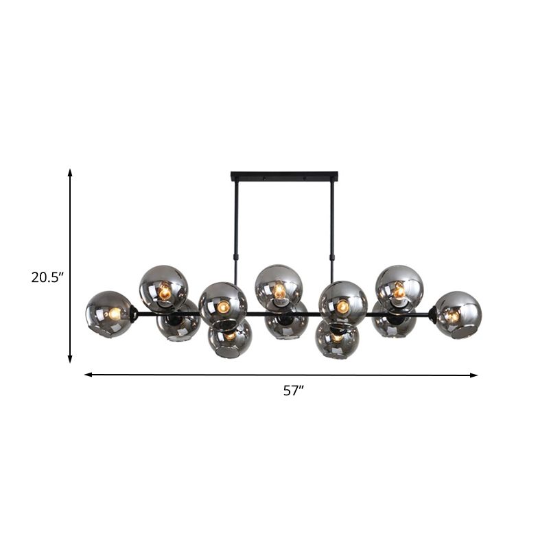 Black Global Island Lighting Modern 8/12 Heads Smokey-Glass Hanging Lamp Kit for Living Room
