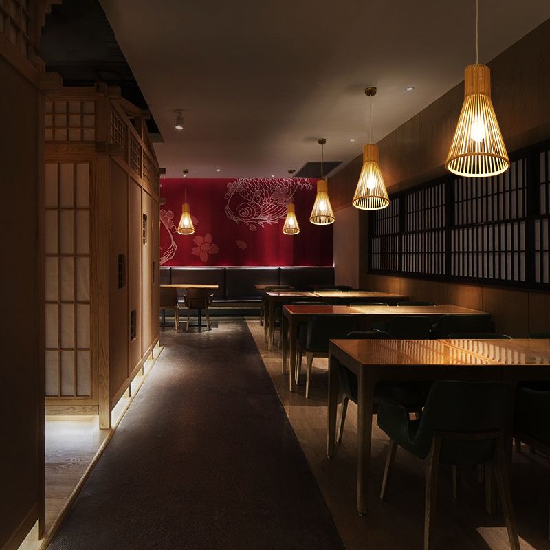 Bamboo Horn-Shaped Ceiling Light Asian Style 1 Bulb Ceiling Lighting for Tea Room