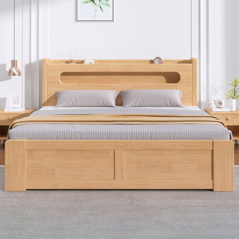 Rubberwood Platform Bed Frame Scandinavian Panel Bed with Storage for Home