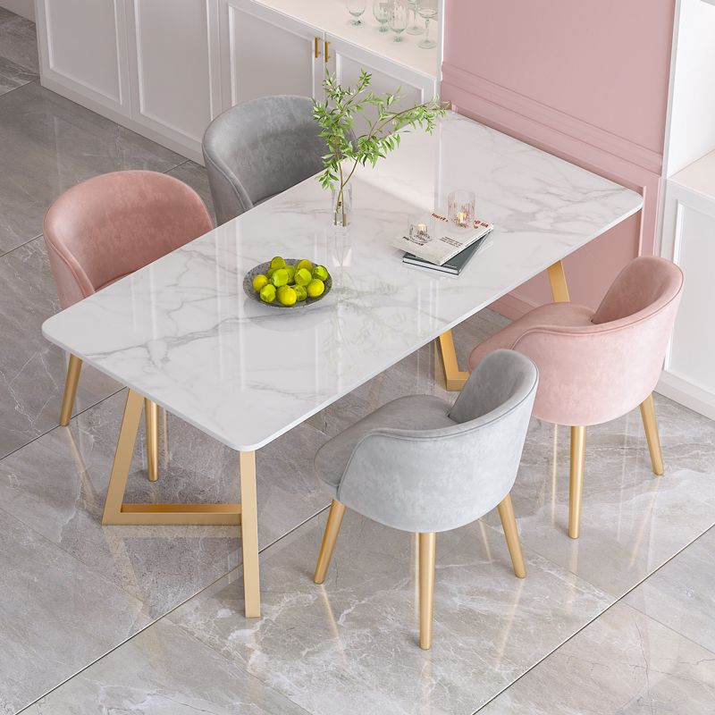 Traditional Luxury Dining Table White Stone Top Gold Base Dining Room Table