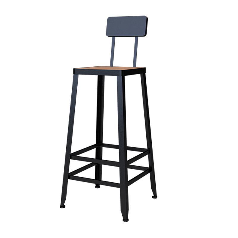 Outdoor Industrial Counter Stool Wood and Metal Black Footrest Bar Stool