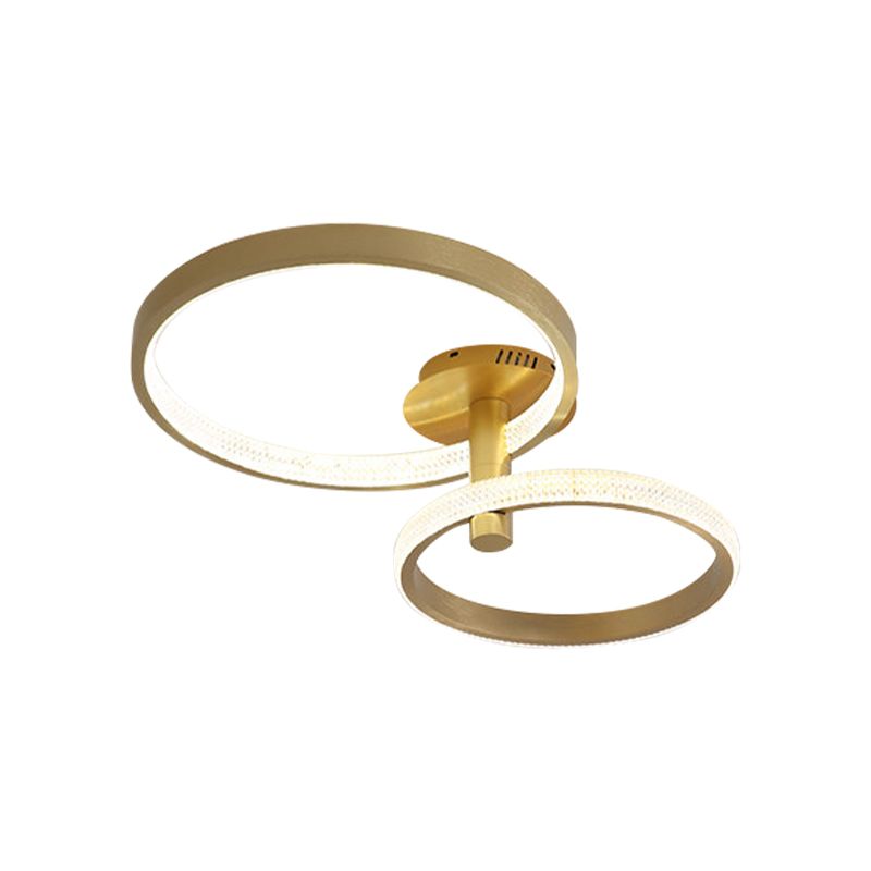 Dual Halo Ring Acrilic Semi Flush Light Modern Rotable LED LED Golden Affermazione in luce calda/bianca/naturale, 25,5 "/33,5" L