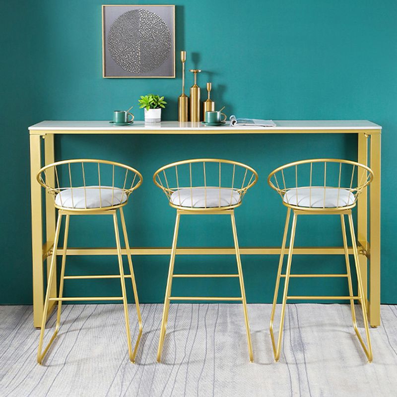 Faux Marble Bar Table Set 1/4/7 Pieces Rectangle Counter Table with Metal Base Stools