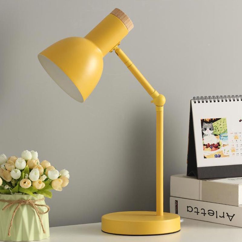Swing Arm Table Light Macaron Iron 1 Bulb Kids Bedroom Night Lamp with Bell Shade