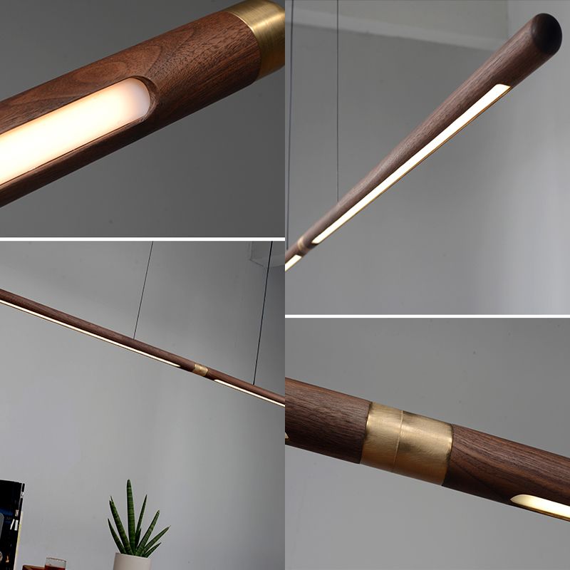 Wood Hanging Pendant Lights Modern 1-Light Linear Hanging Lamps for Tea Room