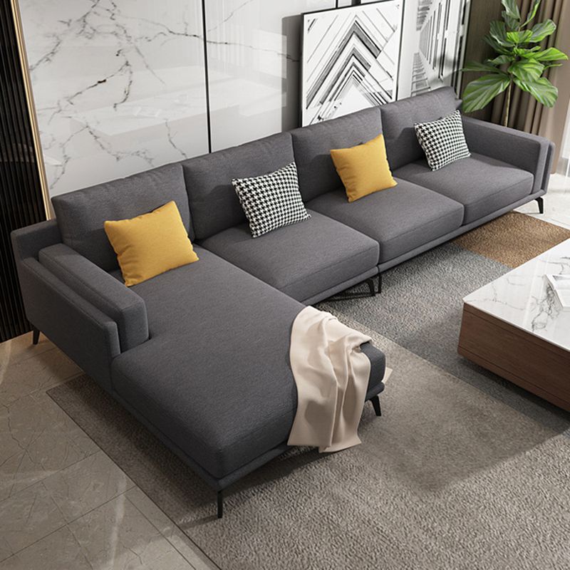 L-shape 4-seater Fabric Sectional Slipcovered Square Arm Sectional