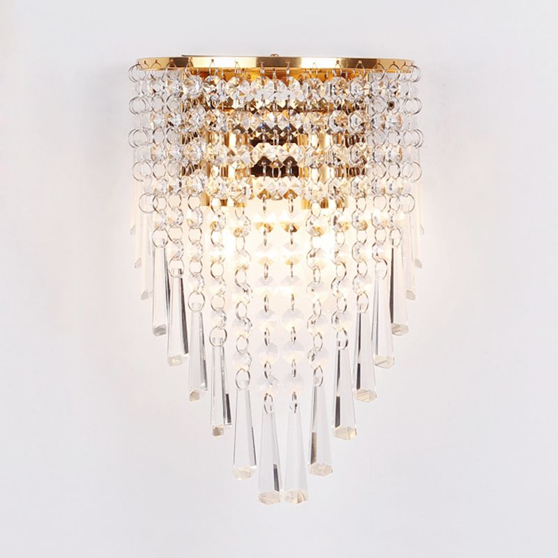 Layered Wall Light Modernism Style Clear Crystal 2 Bulbs Living Room Wall Sconce Lamp in Gold