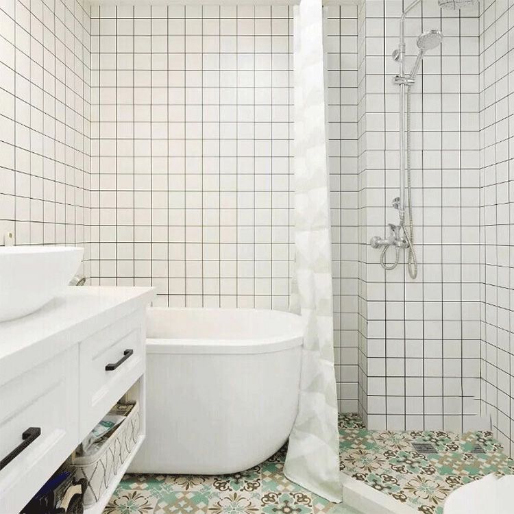 12" X 24" White Subway Tile Mixed Material Rectangular Shower Wall Tile