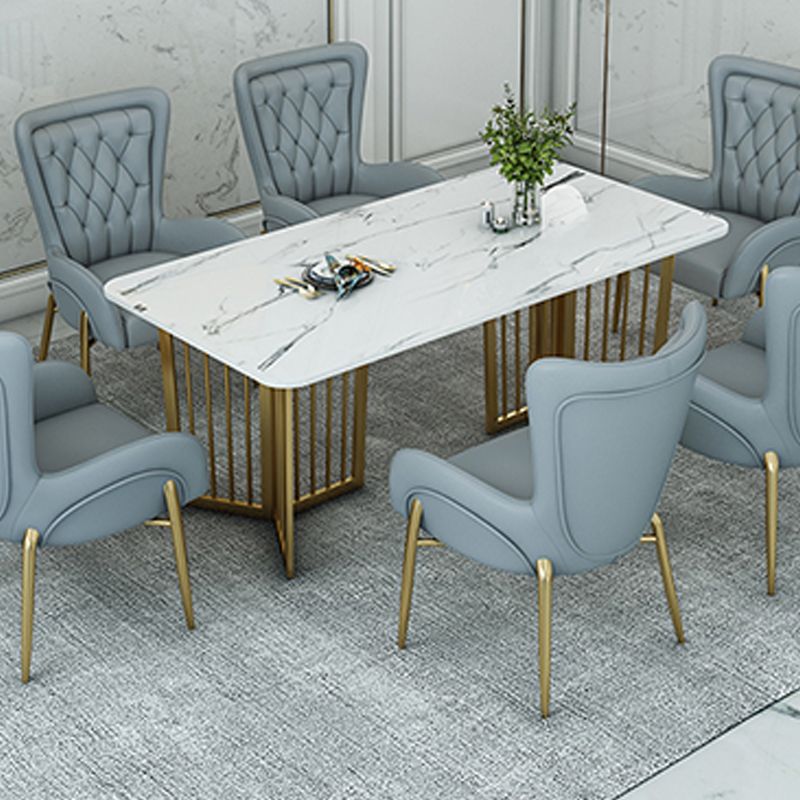 Rectangle Double Pedestal Table Modern Dining Table with Metal Base