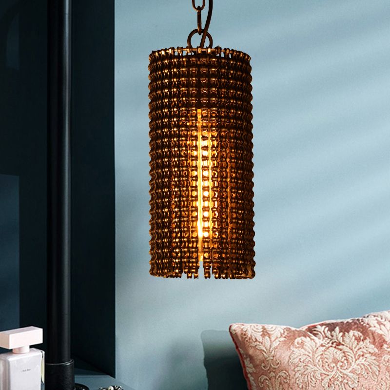 Tube Pandent Lighting Traditionary Metal 1 Bulb 7.5"/11.5" Wide Brown Hanging Lamp Kit for Bedroom