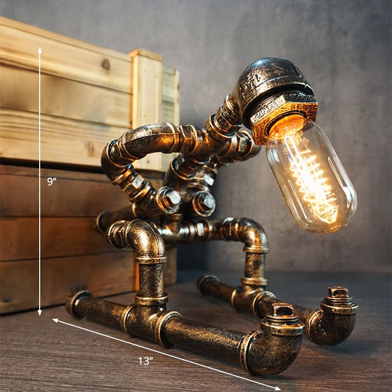Lámpara de arte nocturno de tubería de hierro forjado Industrial 1 bombilla Luz de la habitación de la habitación de los niños en bronce
