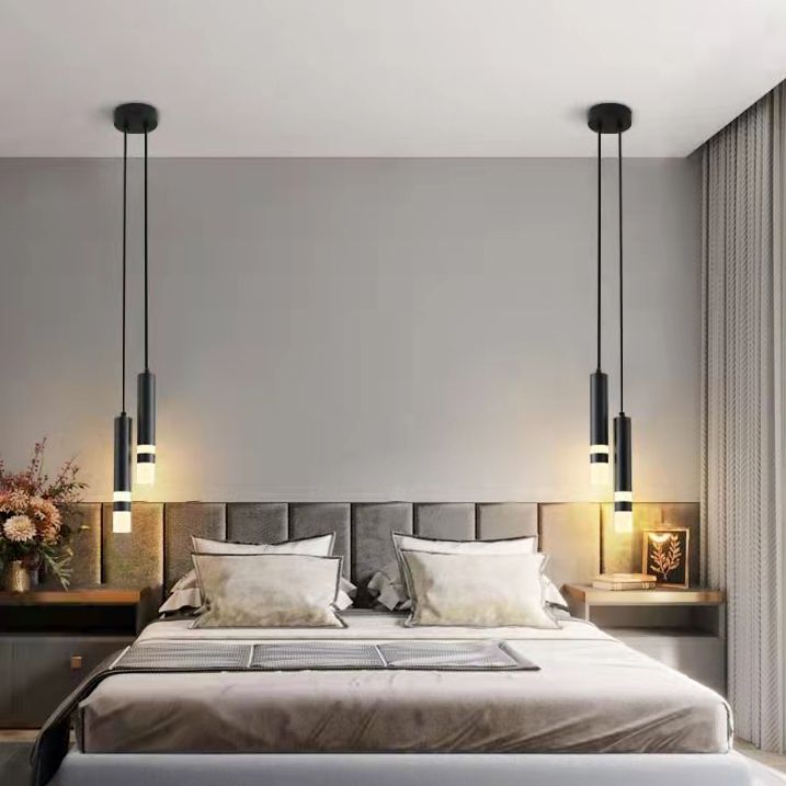 Luce a sospensione a sospensione in metallo cilindrico Light a ciondolo a LED moderno per camera da letto
