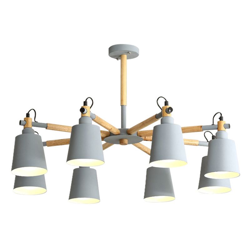 Wooden Sputnik Pendant Light in Nordic Style Wrought Iron Macaron Chandelier for Dining Room