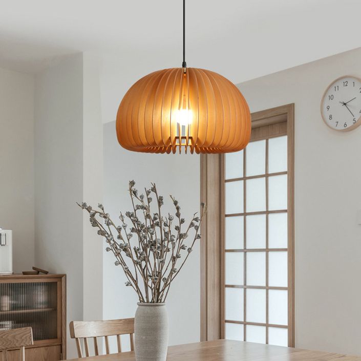Pumpkin Ceiling Pendant Lamp Nordic Style Wood Dinning Room Suspension Pendant in Beige