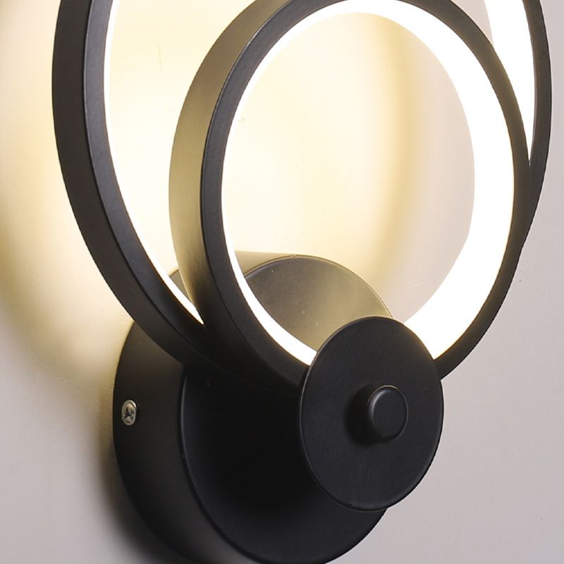LED Bedroom Sconce Light Fixture Minimalist Black Wall Lighting with Circle Metal Shade