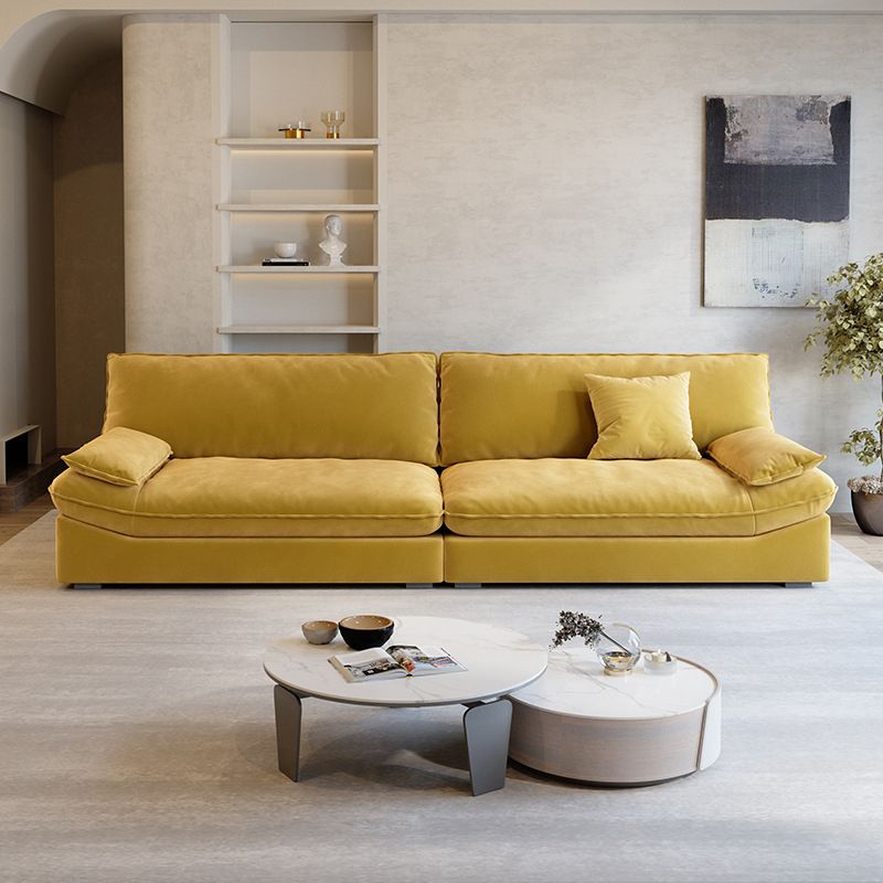 Contemporary Pillow Top Arm Sofa Sewn Pillow Back Sofa in Yellow
